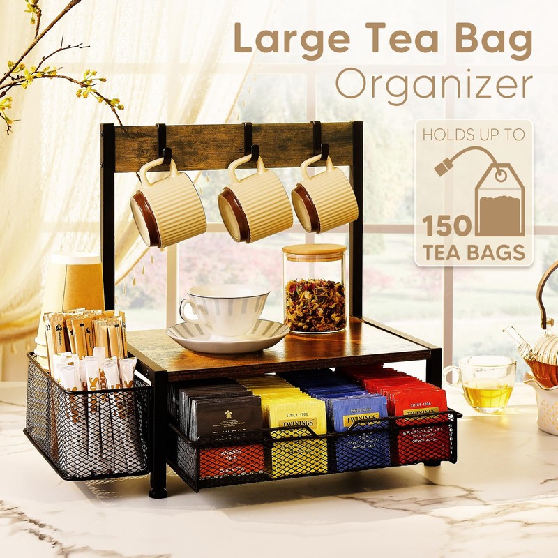 DGWJSU Tea Bag Organizer, Wood Tea Organizer and Storage Cheast,