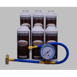 envirosafe R290 Refrigerant, 6 Cans + Charging Gauge | Inverted Piercing, 8oz | EnviroSafe