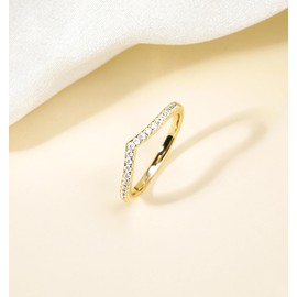 TIGRADE Cubic Zirconia Eternity Band V Shape CZ Stacking Engagement Ring for Women Size 4-11, Gold, Size 7