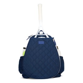 Ame & Lulu Game On Tennis Backpack - Contains Padded & Adjustable Straps - Two Exterior Water Bottle Pockets (Quilted Navy/White)