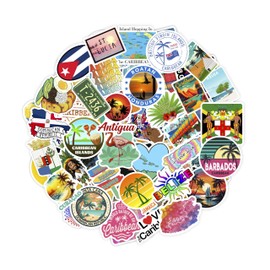 100Pcs Caribbean Stickers for Water Bottle and Laptop - Caribbean Party Favors & Decorations, Waterproof Vinyl Decals, Island and Culture Stickers