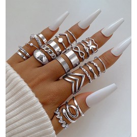 25 Pcs Silver Stackable Rings Set for Women, Chunky Silver Knuckle Finger Midi Rings, Simple Stacking Cute Rings Pack Trendy Stuff Jewelry Gift (Silver)