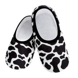 Snoozies Skinnies Slippers for Women - Non-Slip Lightweight and Soft Sherpa Lining - Foldable Travel, Moo Cow Black, Medium