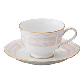 Noritake ノリタケ カップ & ソーサー ( コーヒー ティー 兼用) 220cc レースウッドゴールド ピンク ファインポーセレン Y9587A/1507-4