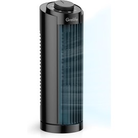 Grelife Tower Fan with Remote Control, Fast Cooling Desktop Fan, 90° Oscillation, 3 Speeds, 3 Wind Modes, Touch Screen, Auto Timer, Ideal for Home, Office Bedroom