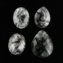 CRYSTALIS Wholesale 4pcs Natural Black Rutile Quartz Loose Gemstone Bulk Faceted Cut Cabochons Jewelry Making Supply, Chakra & Healing Stones, Wire Wrapping, DIY, Gem Collection