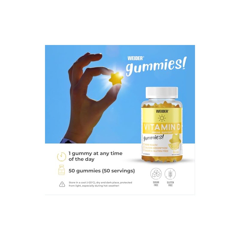 Weider Vitamin D Gummies (50 Gummies) Lemon, with Vitamin D3