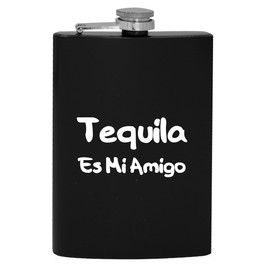 Knick Knack Gifts Tequila ES Mi Amigo - 8oz Hip Drinking Alcohol Flask, Black