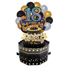 RVSWIHFA 18th Birthday Card - Unique 3D Pop-Up Design - Luxury Black and Gold Birthday Greeting Card