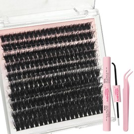 MIKIWI Eyelash Extension Kit,200pcs 60D 9-16mm DIY Lash Clusters,Volume Individual Cluster Lashes,Lash Extension Kit with Bond and Seal Tweezers