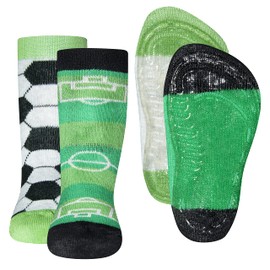 EWERS Pack of 2 football stopper socks SoftStep socks with non-slip sole for boys, non-slip socks with rubber sole, 2 pairs of non-slip children's socks for boys, Grass Green / Light Silver