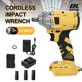 Cordless Electric Impact Wrench Gun 1/2'' High Power Driver with Li-ion Battery