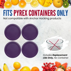 Replacement Lids for Pyrex 6 & 7-Cup Glass Food Storage Container Bowls, 7.5-Inch Plastic Round Lids Covers fits Pyrex 7402-PC, Airtight & Leakproof (4-Pack, Purple)