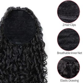 Shinon 14 Inch Short Afro Kinky Ponytail Clip In Synthetic Drawstring Afro Curly Ponytail Extensions (1B#)