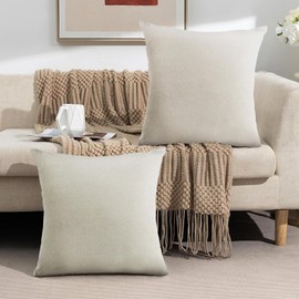 Eastrpupira Set of 2 Decorative Linen Throw Pillow Covers, 22 x 22 Inch Cushion Covers for Couch Chair Sofa Bed Living Room Home Decor Natural Beige