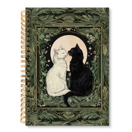 huester Vintage Cat Spiral Notebook Journal, Retro Black and White Kitten Tarot Card Botanical Aesthetic Journal Notebooks for Note Taking, Cat Office Supplies Gifts for Women, 5.5x8.3 Inch