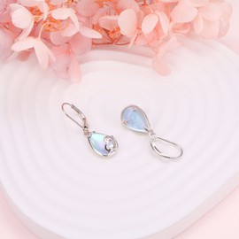 Flyow Sterling Silver Teardrop Drop Earrings Laboratory Turquoise Moonstone Earrings Dragonfly Filigree Earrings Hypoallergenic Moonstone Turquoise Jewellery Gifts for Women Girls, Sterling Silver,