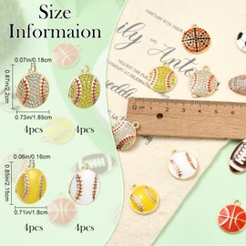 COGCHARGER 24Pcs 4Styles Baseball Charms for Jewelry Making Bulk Cute Charms Alloy Enamel Rhinestone Sports Pendants for Bracelet Necklace Earring DIY Supplies