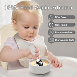 Silicone Baby Feeding Set,13PCS Baby Feeding Essentials with Suction Bowl and Plate,Spoons & Forks,Bib & Cup,Baby Toothbrush,Baby Led Weaning Supplies for 6+ Months,Baby Eating Essentials-White