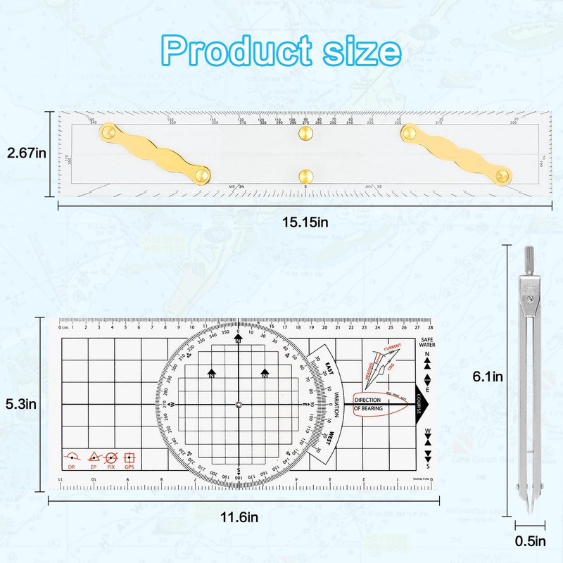Ironwarrior 3 Pcs Basic Navigation Set,Including 15inch Parallel Ruler with