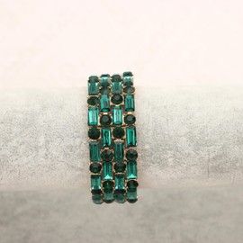 QLLYHLH Brides Bridesmaid Stretch Bangle Bracelet Austrian Crystal wedding Party costume Events Accessories for woman(Emerald-Gold Plated, Alloy)