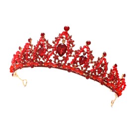 FORSEVEN Crystal Wedding Crown Rhinestone Headband Princess Birthday Party Tiaras Bridal Wedding Accessories (Red) Halloween Decorations Headband