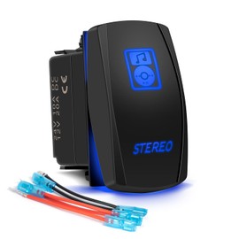 Stereo Rocker Switch 5Pin Laser On/Off Blue LED Light 20A/12V 10A/24V Toggle Switch with Jumper Wires Set for Automotive Boat Marine Truck Jeep Off-Road Bus RV Music CD