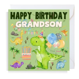 Second Ave Dinosaur Grandson Square Children's Kids Birthday Greeting Card for Boy