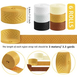 6 Rolls 1.5 inch Braid Nylon Webbing Belt Webbing Straps Purse Straps Backpack Straps Nylon Belt for Seatbelt, Bags, Backpacks, Handles, Luggage, Slings