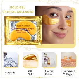 Green Cosmos. 30 Pairs 24k Gold Under Eye Patches, Gold Crystal Collagen Eye Mask, Dark Circles Treatments, Removes Under Eye Bags, Collagen Gel Pads for smooth skin, Eye Pads for puffiness