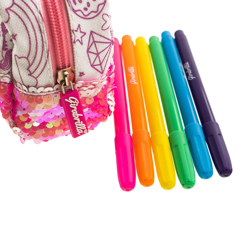 Girabrilla Unicorn Striped Sequin Pencil Case with Accessories