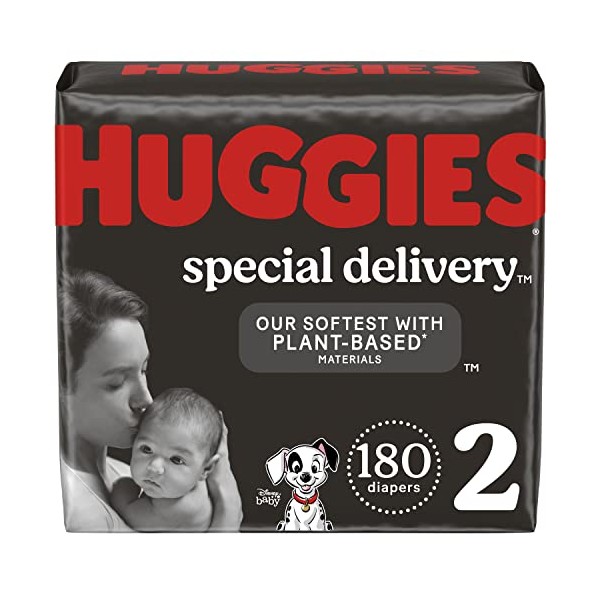 Hypoallergenic Baby Diapers Size 2 (12-18 lbs), Huggies Special Delivery, Fragrance Free, Safe for Sensitive Skin, 180 Ct