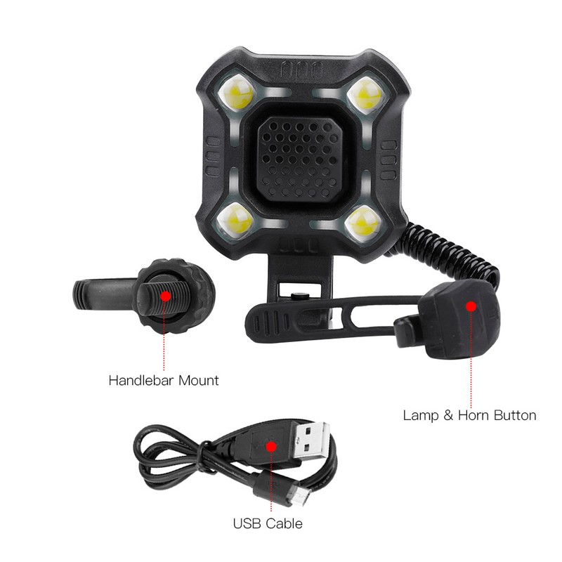 Waterproof Rechargeable Bike Front Lamp Bell Bicycle Handlebar Light Horn