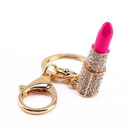 Fdit Lipstick Keyringï¼Crystal Lipstick Makeup Keyring Rhinestone Purse Bag Charm Pendant Keychain Adornment for Girl Woman Lady