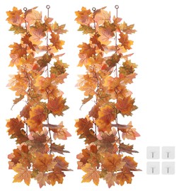 PATIKIL Fall Garland 5.7Ft/Piece, 2 Pack Artificial Autumn Foliage Garland Maple Leaves Hanging Vines Leaf Decorations for Home Wedding Fireplace Party,Red/Yellow/Bronze
