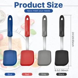 Elesunory 4 pcs Silicone Spatula, Heat Resistant Silicone Cookie Spatula Turner, No Scratch Flipper Baking Utensils, Small Spatulas Turner for Nonstick Cookware, Pancake (Gray, Blue, Black, Red)