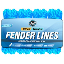 Premium Fender Line 3/8'' x 6' (4 PK) | Double Braided Nylon Boat Lines & Ropes for Docking, Pontoons, Jet Skis & PWC | Low Stretch, High Shock Absorption | Marine Boat Ropes for Docking
