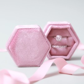 Pink Positive Double Ring Holder Ring Box in Pink Velvet Ring Box