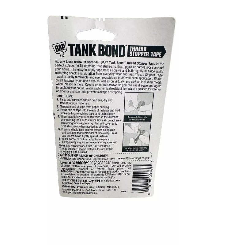 DAP TANK BOND THREAD STOPPER TAPE 5/8" x 5' ROLL
