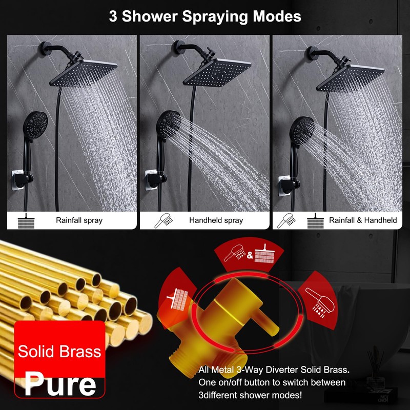 BSTKEECL Rain Shower Head with Handheld-12" High Pressure Square Rainfall