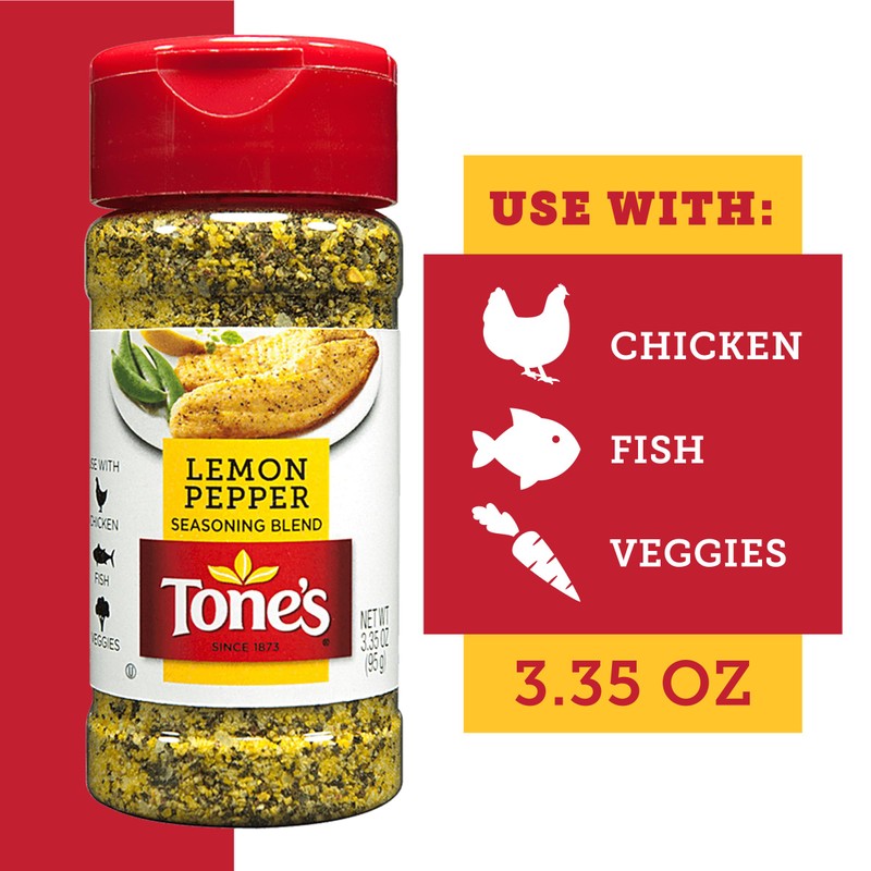 Tones Lemon Pepper Seasoning Blend, 3.35 Ounce