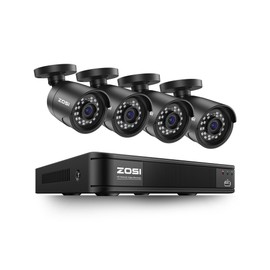 ZOSI 8CH 5MP 3K Lite Surveillance Wired Security Camera System with AI Human Vehicle Detection, 8 Channel H.265+ DVR and 4 x 1080p Bullet Camera Outdoor, 100ft Night Vision, IP66(No HDD Included)