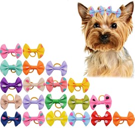 Dog Hair Accessories, Pack of 20 Dog Hair Bows, Dog Hair Accessories, Dog Hair Bows with Elastic Band, Pet Dog Hair Bows for Long Hair Pet, Multicoloured, Random Style