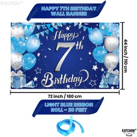 KatchOn, XtraLarge Happy 7th Birthday Banner - 72x44 Inch | Birthday Decorations for Boys and Girls | Hbd Banner Backdrop for Blue Party Decorations | Ocean Themed Party Decorations