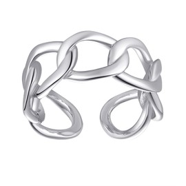 LEMON GRASS Sterling Silver Open Link Chain Ring | Wide Open Cuff Wide Curb Band | Adjustable Stackable Statement Ring