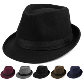 Initlove Mens Fedora Hat Classic Felt Panama Hat Short Brimmed Trilby Hats Black