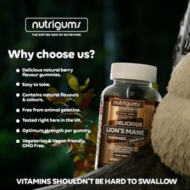 Lion's Mane Mushroom 2500mg High Strength Complex Gummy | Berry Flavour | 60 Vegan Gummies | Polysaccharides with VIT C, VIT B5 and Black Pepper | for Cognition & Mood by NUTRIGUMS®