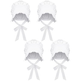 Hicarer 4 Pcs White Mob Cap Women Colonial Bonnet Hat Grandma Mop Hat Mob Bonnets Lace with Adjustable Straps for Maid