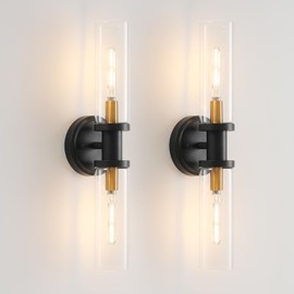 Wall Sconces Set of Two Black and Brass Gold 🔥🔥🔥 Wall Lamp Wall Lights with Clear Glass Shade Sconces Wall Lighting Wall Sconces Indoor Sconces Wall Decor Set of 2 Wall Scones, Wall Lights Set of 2