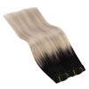 Ugeat Clip in Hair Extensions Ombre Black to Ash Blonde